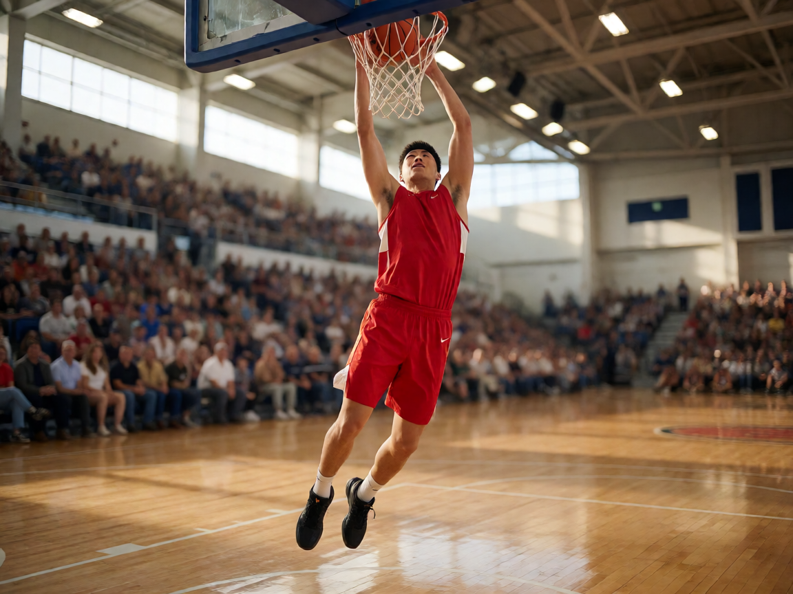 NBA篮球比赛现场,球员扣篮精彩瞬间